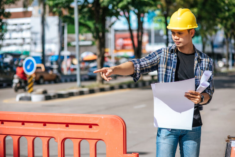 Civil engineers work according to road conditions and have barri